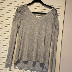 American eagle grey lace shoulder low back long sleeve shirt.